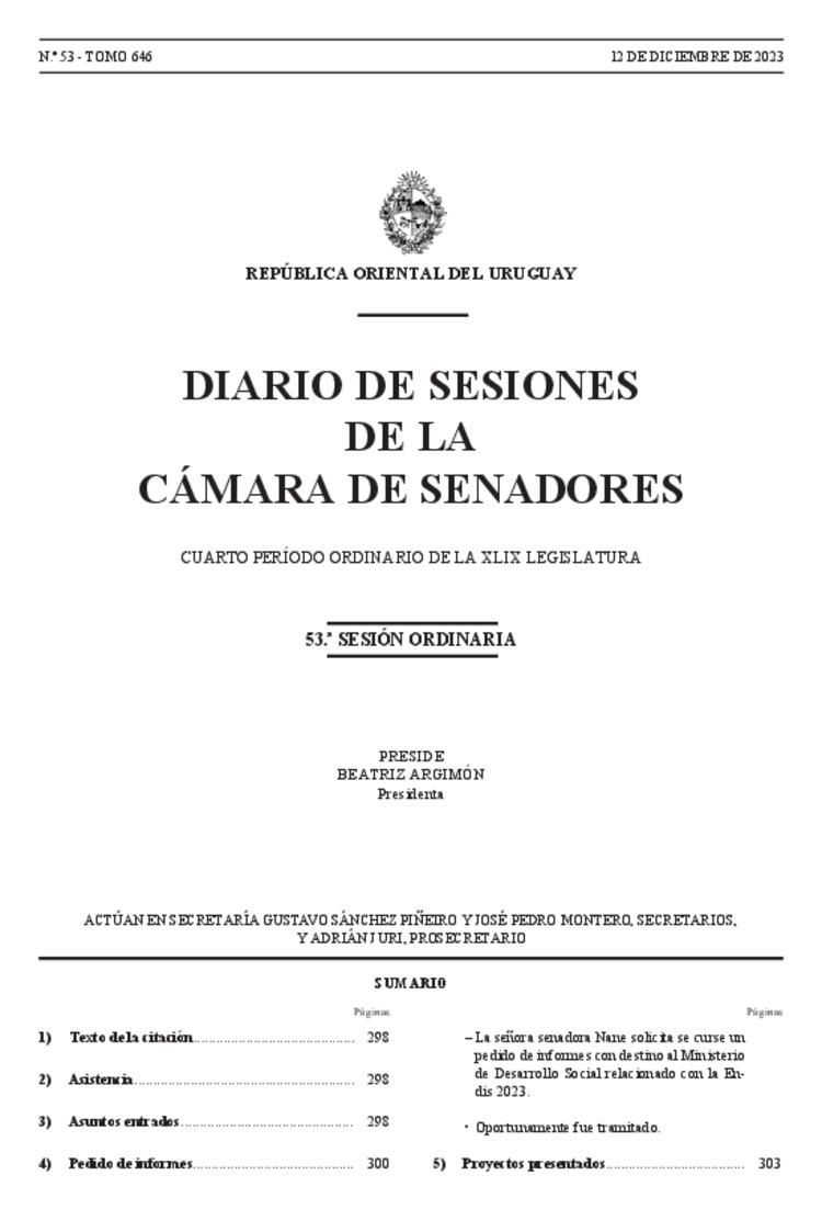 DIARIO DE SESIONES DE LA CAMARA DE SENADORES del 12/12/2023